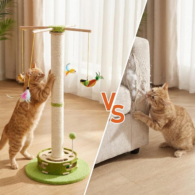 Tall Cat Scratching Post with Cat Puzzle Toys, Interactive Cat Toys | 40 cat toys, 35 Inch, Large Cat Post with Rotating Hanging Toys, Cat Toys for Bored Indoor Adult Cats, Stable, Sisal Rope - Image 8