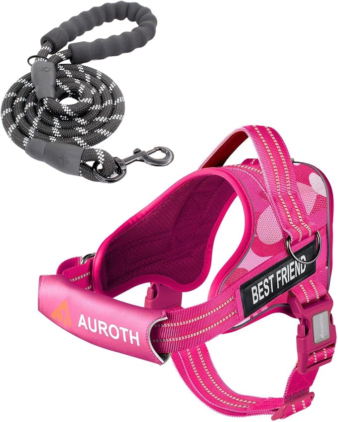 AUROTH Dog Harness and Leash Set for Medium Sized Dog, No Pull Dog Vest | with 5.25FT Dog Leash, Breathable Soft Padded, No choke, Reflective Tactical, Easy to Put on & Take Off - Pink Camo Medium by AurothPets