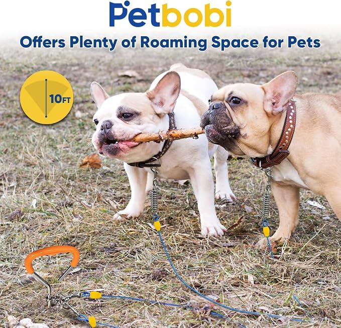 Petbobi Dog Tie Out Cable and Stake, 10ft Heavy Duty Dog Leads for Yard | 4in Shock Spring, 16in Spiral Ground Anchor, 360° No-Tangle Swivel, Chew-Proof Rustproof Wire, Up to 120 lbs, Outdoor Camping - Image 4