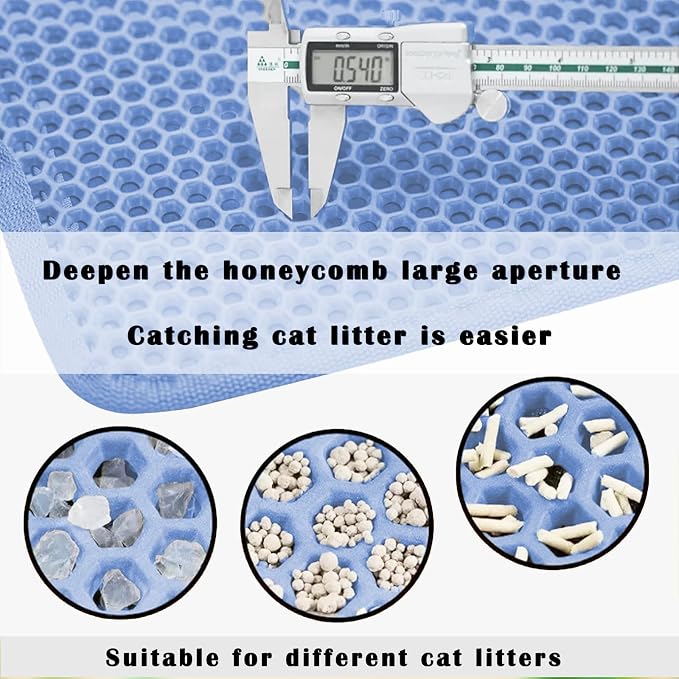 HCY&WLD Cat Litter Mat, Double Layer Cat Litter Box Mat (30x22 Inch, Blue) | Waterproof Urine-Proof Non-Slip Litter Trapping Mat, Soft on Kitty Paws, Scratch-Resistant, Scatter Control, Easy to Clean - Image 5
