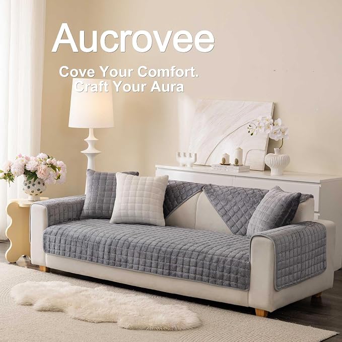 Velvet Washable Couch Cover for Pets Dogs, Non Slip Sectional Sofa Covers for 3 Cushion Couch Sofa L Sharped Sofa Slipcovers, Furniture Protector (1 PCS 36"x94",Light Grey) - Image 3