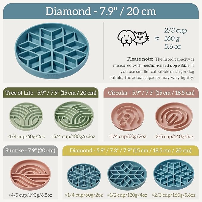 OHMO Slow Feeder Dog Bowl, 7.9" Lick Mat for Dogs, Diamond, Light Blue | Cat Slow Feeder Bowl, Anti Choking, Enrichment Toys, Easy Clean BPA-Free Silicone Feeding Bowl, Boredom and Anxiety Reducer - Image 3