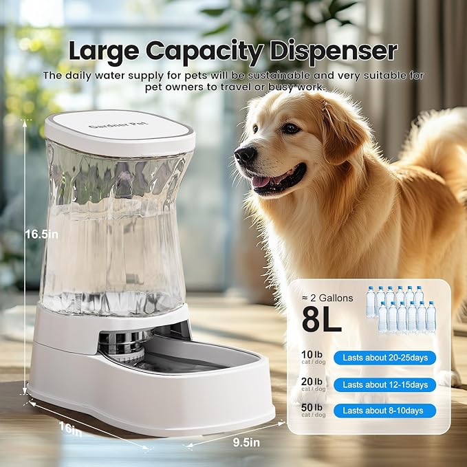 Gardner Pet Automatic Dog Water Dispenser Gravity Stainless Steel Water Waterer Feeder, Large Capacity Water Feeding Bowls for Medium & Large-Sized Dogs Cats Other Pets -(2.1 Gallon) - Image 2