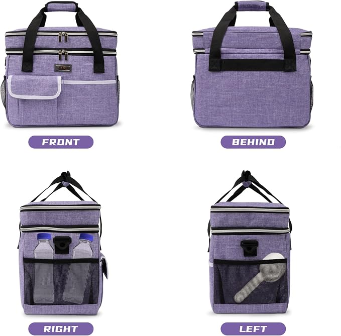 BAGLHER Dog Travel Bag for Supplies - Double-Layer Airline Approved Weekend Pet Travel Organizer Set for Dog and Cat Tote with 2 Pet Food Containers and 2 Collapsible Silicone Bowls Purple - Image 7