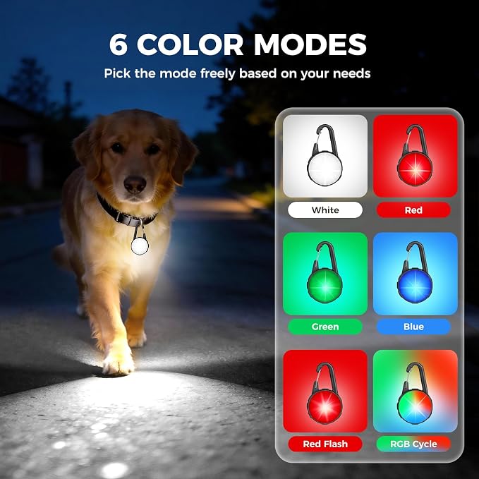 2 Pack Double Sided Dog Collar Light, 6 Modes Dog Lights for Night Walking, Rechargeable LED Pet Collar Light for Nighttime Clip on, IP68 Waterproof Pet Walking Accessories - Image 5