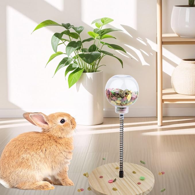FlidRunest Rabbit Foraging Ball with Wooden Base, Interactive Slow Feed Treat Ball Release Puzzle Toy for Rabbit, Feeder Boredom Busting Fun Maintain Your Bunny Entertained - Image 3