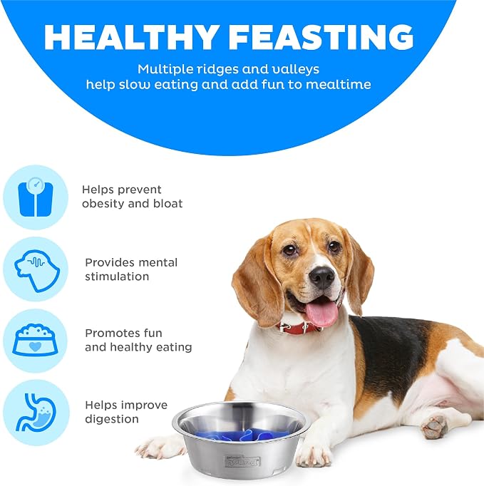 Outward Hound Fun Feeder Stainless Steel Slo Bowl for Dogs, Medium, 8.3" | Slows Fast Eaters, Can Aid Digestion, Holds 2 Cups Dry or Wet Food, Removable Maze, Non-Slip, Fits Raised Feeding Stations - Image 4