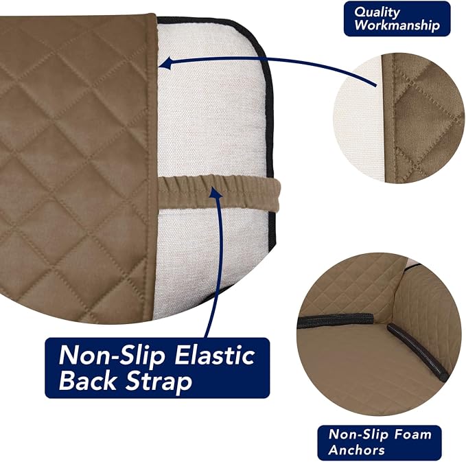 PureFit Reversible Quilted Couch Covers for Dogs Loveseat Sofa Cover 54" | Camel/Ivory, Water Resistant Couch Protector, Washable Pet Couch Cover with Non Slip and Elastic Straps For Kids - Image 3