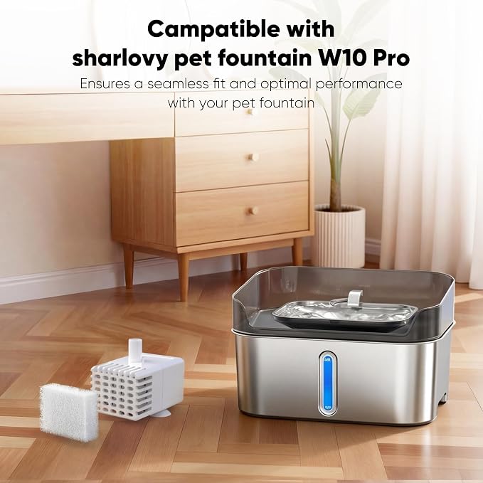 Sharlovy Replacement Pump for Sharlovy W10 Pro Dog Water Fountain | Cat Water Fountain Dog Water Dispenser, Ultra Quiet Long Lifespan Water Pump, USB Cable, LED Lights - Image 2
