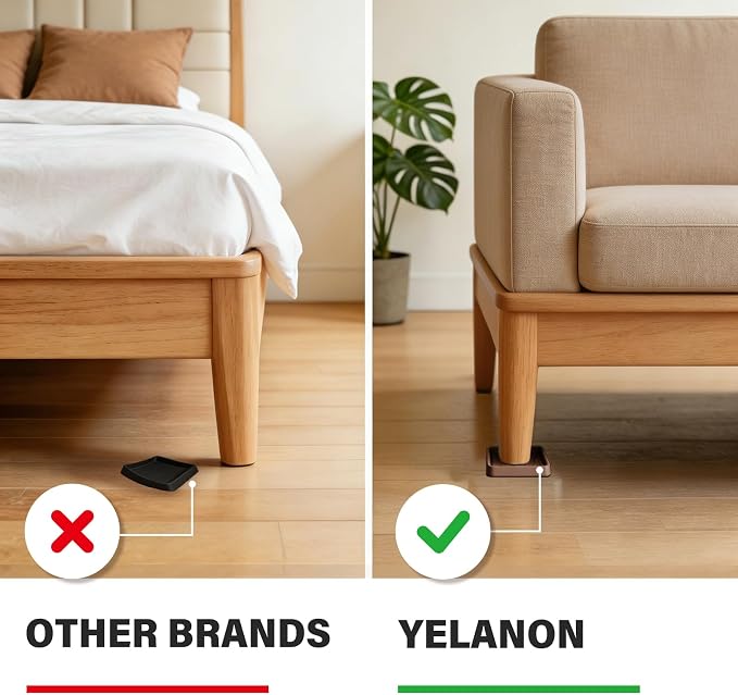 Yelanon Furniture Coasters,4 Pcs 4” Furniture Caster Cups - Non Slip Pads Hardwood Floors - Non Skid Furniture Grippers, Rubber Furniture Feet, Anti Slide Floor Protector for Bed Couch Stoppers - Image 2