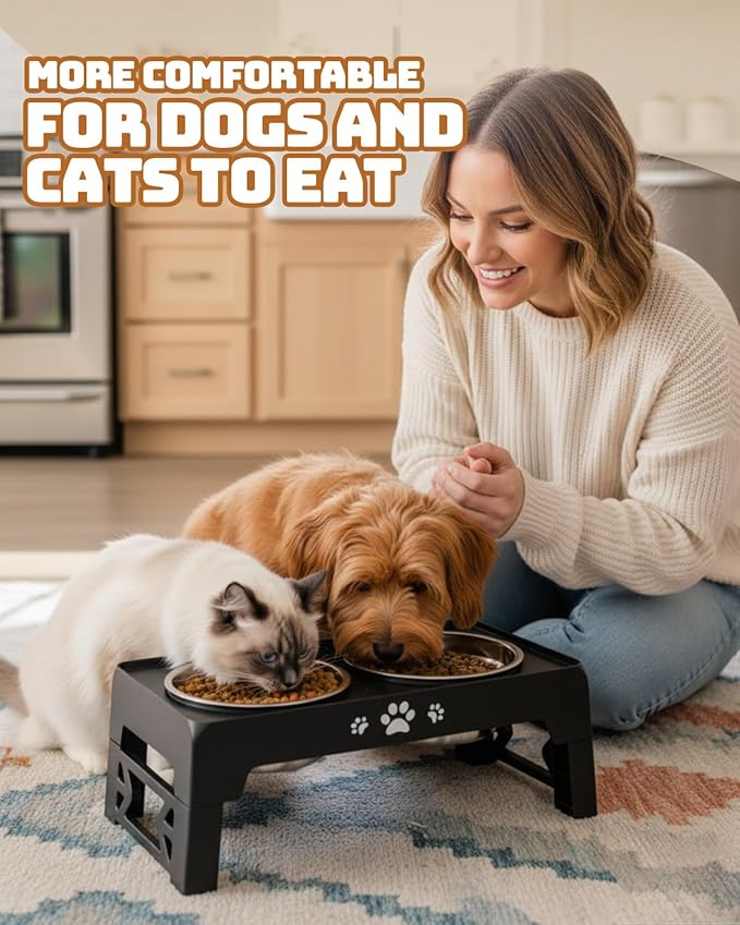 Jovrun Elevated Dog Bowls for Small Dogs and Cats, Non-Slip Cat Bowls with 2 Thick 5.5" Stainless Steel Dishes, Dog Feeder 2 Heights Adjustable to 2.6"-5.3" - Image 6