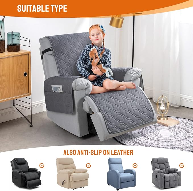 VANSOFY 100% Waterproof Recliner Chair Covers, Recliner Cover Non-Slip Dog Chair Cover Furniture Protector Washable Slipcover with Pocket, Elastic Straps for Pets, Dogs(Dark Gray, 25") - Image 5