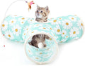 Tempcore Cat Tunnel for Indoor Cats, 3 Way Collapsible Pet Play Tunnel with Teaser Wand, Peek Holes & Hanging Ball, Interactive Tube for Kittens & Rabbits, Daisy Blue Printed by Tempcore