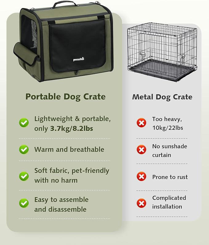 Dog Car Carrier Light Weight 27×20.5×20.5in, Foldable Dog Carrier, Gren | Easy to Assemble, Portable and Breathable Pet Carrier, Suitable for Indoor and Outdoor Use, Dog Travel Crate with Curtain - Image 2