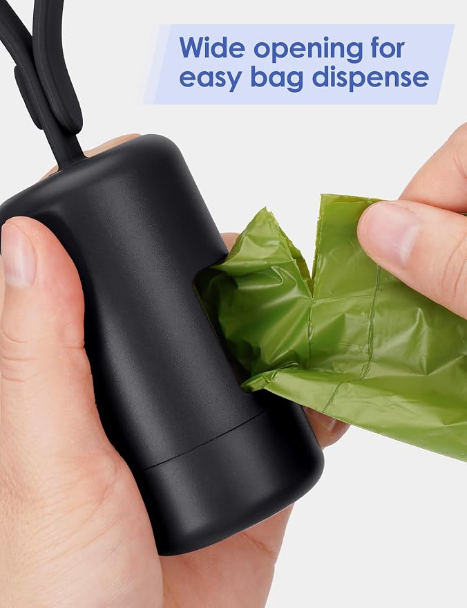 Gobeigo Dog Poop Bag Holder with Used Bag Hook(Black) | Silicone Strap Fits Any Leash, Large Opening for Easy Dispensing with 1 Bonus Roll of Waste Bags - Image 5
