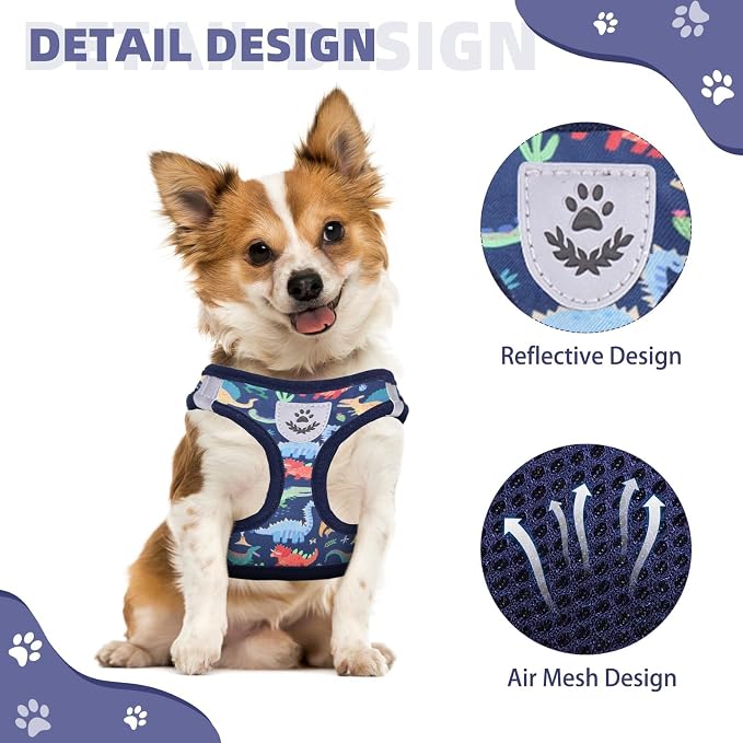 KOOLTAIL Dog Harness and Leash Set for Small Medium Dogs, Step in No Pull Soft Mesh Dog Harness Comfort Padded Pet Vest, Adjustable Reflective Easy Walking Puppy Cats Harness Training, Dinosaur S - Image 4
