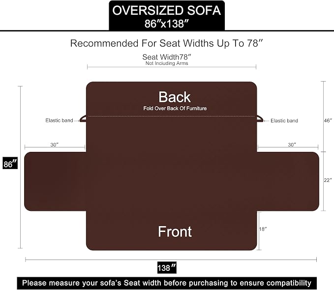 U-NICE HOME Large Sofa Cover Reversible Couch Cover, Light Camel/Beige | 78''Oversized, Washable, Pet Friendly, Elastic Straps, Water Repellent, Furniture Protector Mat for 3 Cushion Couch - Image 6