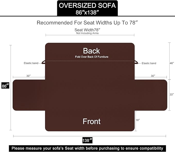U-NICE HOME Large Sofa Cover Reversible Couch Cover for Dogs, Taupe | 78''Oversized, Washable, Pet Friendly, Elastic Straps, Water Repellent, Furniture Protector Mat for 3 Cushion Couch - Image 6