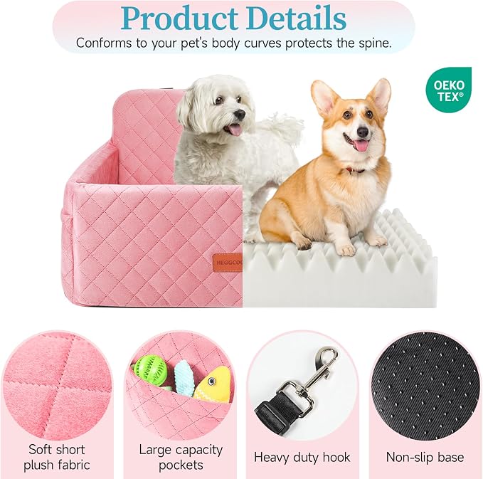 Dog Car Seat for Medium Large Dogs Under 55 lbs, Washable Pet Booster Seat | Dog Car Bed for 2 Small Dogs with Thick Cushion, Detachable Pet Car Seat for Backseat with 2 Safety Leashes and Pockets - Image 4