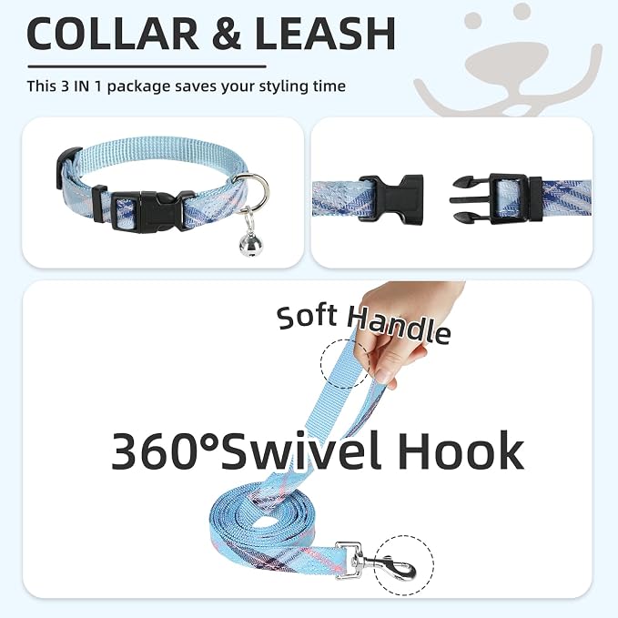 PUPTECK Dog Harness, Collar and Leash Set No Pull for Small Medium Sized | Plaid Puppy Step-in Escape Proof Reflective No Choke Pet Cat Adjustable Walking Vest - Image 4