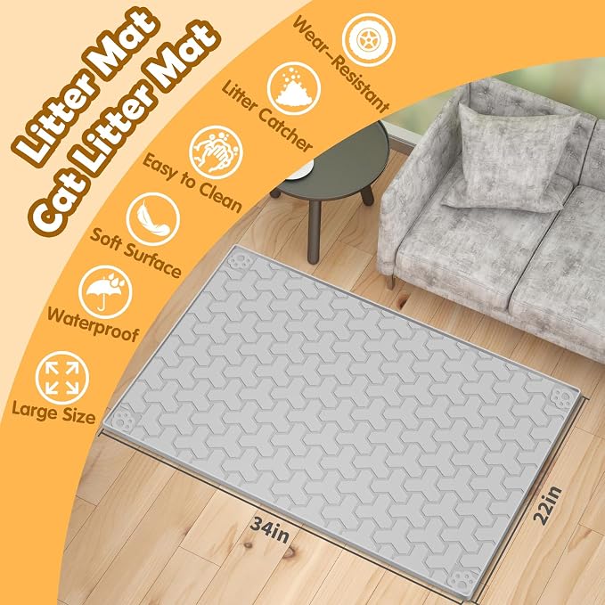 Silicone Cat Litter Mat, Large 34"x22", Foldable and Easy to Clean, Waterproof, Leak-Proof, and Urine-Proof, Protects Floors, Suitable for Indoor Litter Box Mats.(Gray) - Image 3