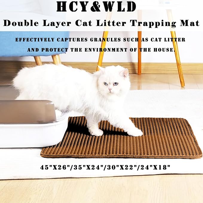 HCY&WLD Cat Litter Mat, Double Layer Cat Litter Box Mat (30x22 Inch, Brown) | Waterproof Urine-Proof Non-Slip Litter Trapping Mat, Soft on Kitty Paws, Scratch-Resistant, Scatter Control, Easy to Clean - Image 2