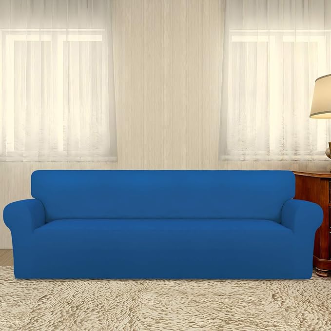 PureFit Stretch Couch Covers for Sofa 4 Seater Slipcovers Classic Blue | 1-Piece Sofa Cover Washable Soft Couch protector, Couch Slipcover with Non Skid Foam and Elastic Bottom for Kids, Dogs - Image 2