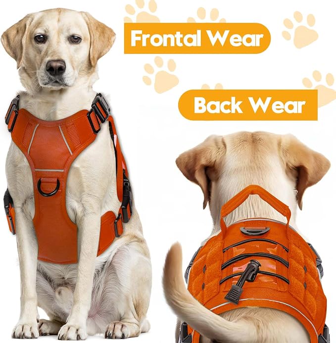 Heavy-Duty Tactical Dog Harness for Large Dogs, No Pull Adjustable Reflective Pet Vest with Molle System, K9 Military-Grade Control for Service Training, Outdoor & 10+ Breeds, Orange, Medium - Image 7