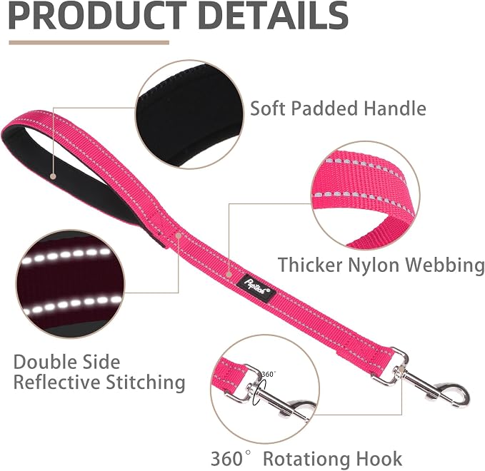 PUPTECK Reflective Short Dog Leashes 3 Pack for Walking and Training | Heavy Duty Clip with Soft Padded Handle for Medium Large Dogs Traffic Control - Image 3