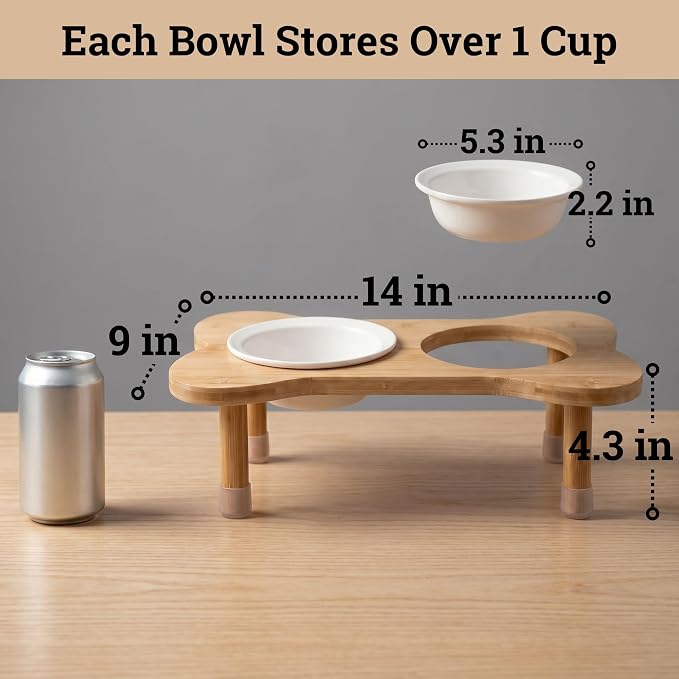 Elevated Dog Bowls for Small Dogs, Set of 2 Ceramic Dog Bowls with Stand | Screw-in Bamboo Legs, Pre-Drilled Holes, Anti-Slip Bamboo Stand, Easy to Assemble, Set of 2 Dog Bowls for Dogs up to 20 lbs - Image 6