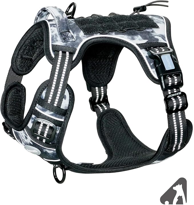 AUROTH Tactical Dog Harness for Small Medium Large Dogs No Pull Adjustable Pet Harness Reflective K9 Working Training Easy Control Pet Vest Military Service Dog Harnesses (XL, Black Ink) | Easy Control Handle, Adjustable, Reflective, Military K9, for D... - Image 7
