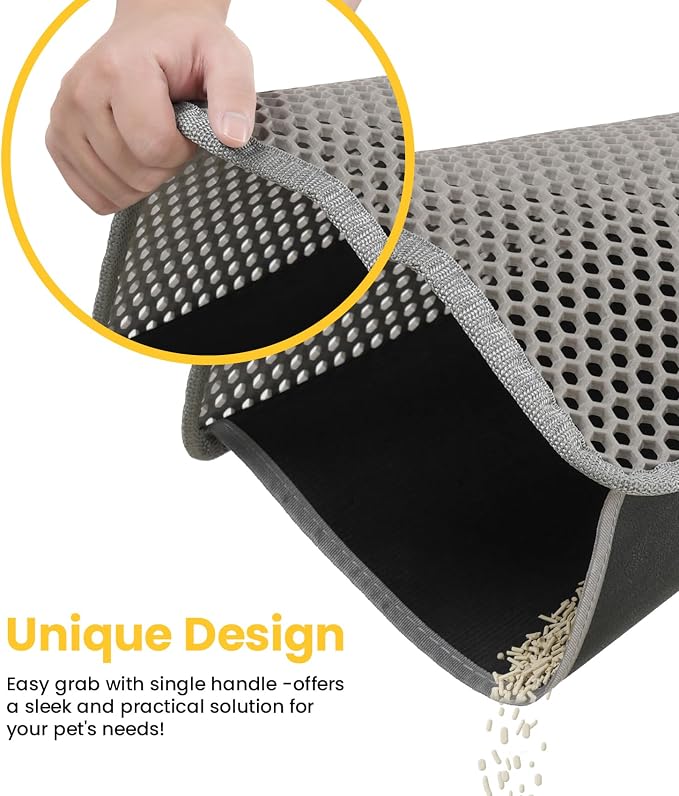 Cat Litter Trapping Mat, 27"x19" Universal Fit Litter Box Floor Mat, Hexagon Grids & Anti-Leak Base, Machine Washable, Non-Slip Kitty Mat for Most Homes, Gray - Image 2