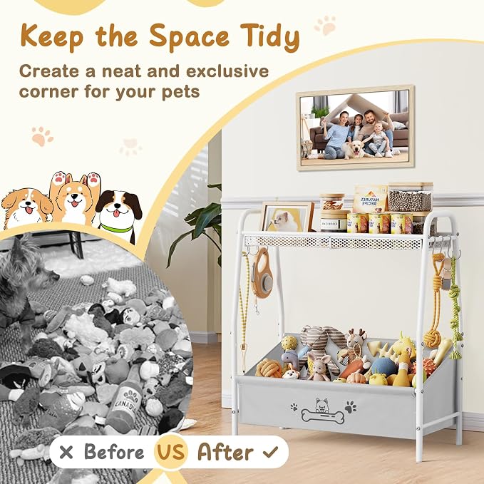 Lomivra Large Dog Toy Basket (23.6"x11.2"x9.7"), Dogs Toy Bin with Storage Organizer, Trapezoid Toy Box for Dog Stuff Accessories, Pet Toy Storage Holder Chest for Cat Dogs Essential Supplies - Image 5