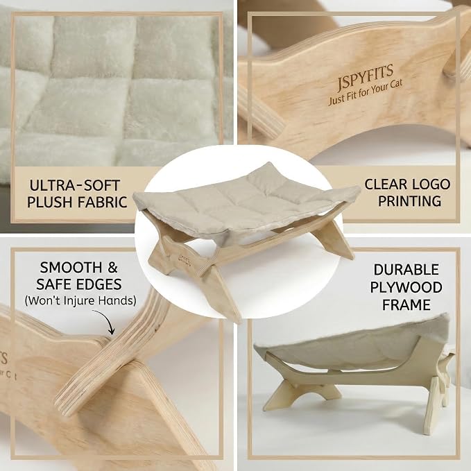 JSPYFITS Elevated Cat Bed Hammock, Raised Cat Bed with Dual-Sided Plush & Linen Cushion, Machine Washable & Breathable Cover Tool Free Easy Assembly, up to 66Lbs (White) - Image 9