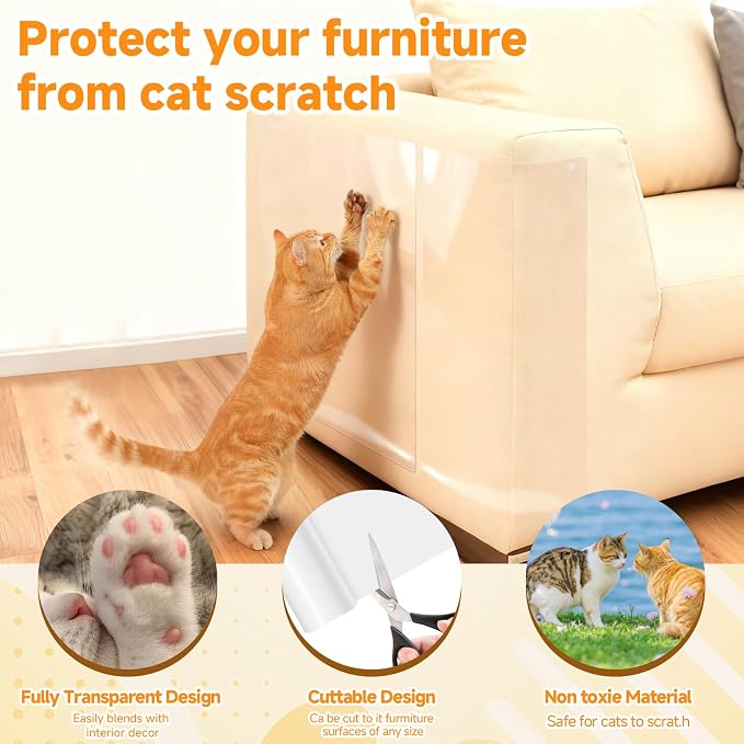 Anti Cat Scratch Furniture Protector Clear Furniture Protectors from Cats Scratching Large Size 197''x 12''for Sofas Chairs Leather Couch Protector from Cat Claws for Doors Cat Scratch Deterrent Tape - Image 6