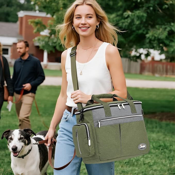 Dog Travel Bag for Pet Kit for Supplies with 2 Food Storage Containers 2 Collapsible Bowls 1 Feeding Mat 1 Dog Treat Pouch 7-Piece Set Perfect Road Trips Camping Weekend (Olive Green) - Image 2