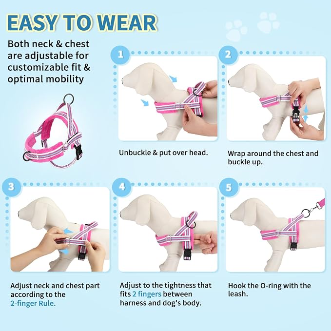 Lukovee Small Dog Harness and Leash Set, No Pull Soft Padded Vest | Both Neck & Chest Adjustable, Reflective, Puppy Harness with 4ft Lightweight Anti-Twist Dog Leash for Small Dogs (Fu,XXS) - Image 9