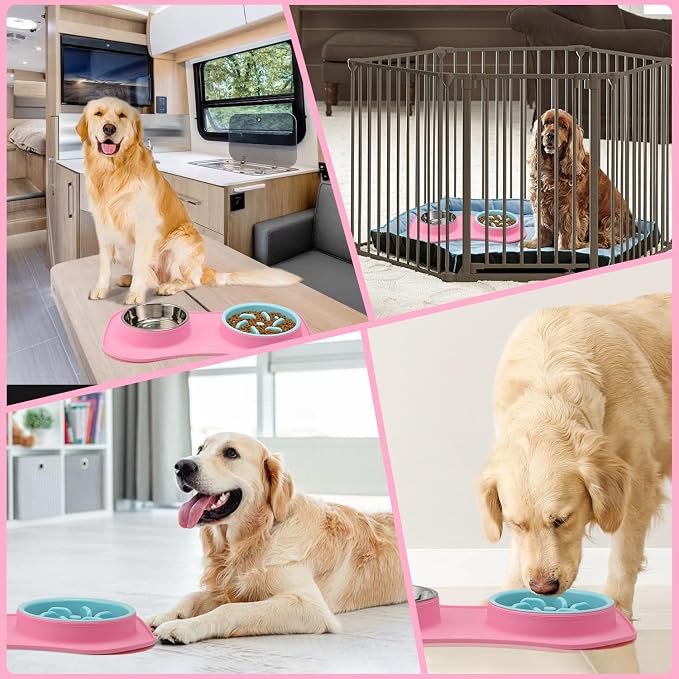 Slow Feeder Dog Bowls 3 in 1 Stainless Steel Food Water Bowl to Slow Eating | Durable, Non-spill & Non-skid with Silicone Mat Design, Slow Down Eating, Suitable for Small Medium Large Dogs and Cats - Image 7