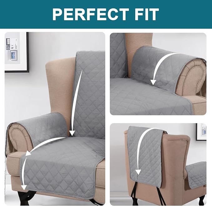 Turquoize 100% Waterproof Wing Chair Cover Wing Armchair Slipcovers Chair Couch Protector Triple Non-Slip Sofa Slipcover for Wing Chair Furniture Protector for Pets, Kids,Dog (Wing Chair, Dove Gray) - Image 5