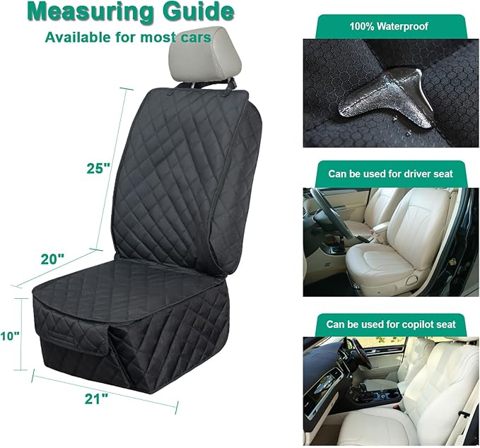 Waterproof Front Seat Cover Dog Car Seat Covers Nonslip and Full Protection with Side Flaps Fits Most Cars, Trucks, SUVs(Black, 1Pack) - Image 6