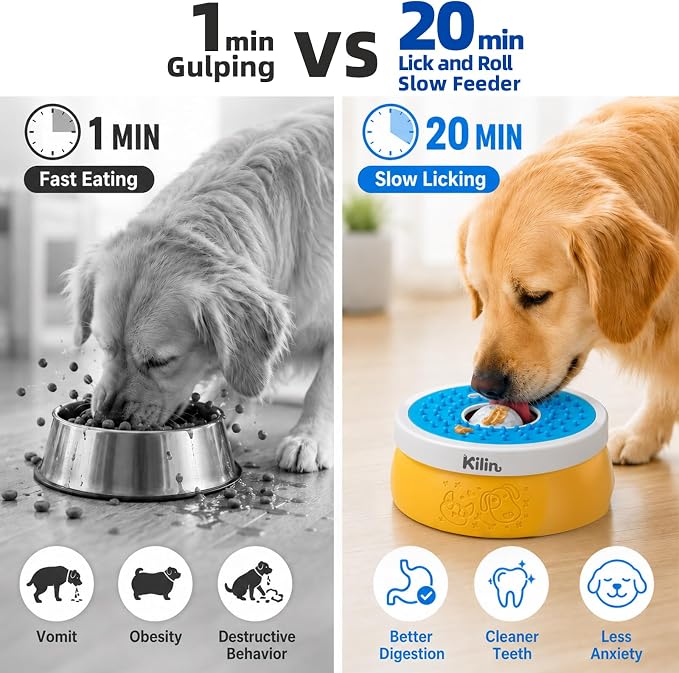 KILIN Slow Feeder Dog Licking Bowl with Rolling Ball,4 Non-Slip Pads,8fl oz | Dog Enrichment Toys for Dogs with Bone Broth, Yogurt and Wet Puppy Treat, Interactive Lick Ball for Dogs with Anxiety - Image 2