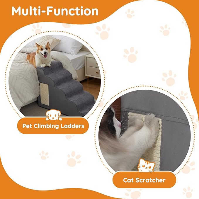 Dog Stairs for Small Dogs 19.7" H, Dog Ramp for Bed, 4-Step, Grey | Dog Steps for Bed, Couch, Pet Stairs with Non-Slip Bottom Design, Cat Scratching,High Density Foam Portable Pet Steps, Indoor - Image 5