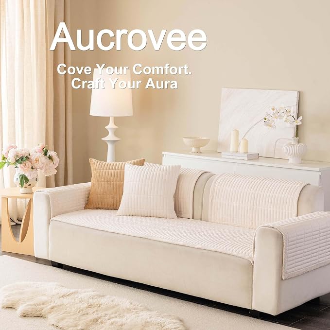Velvet Washable Dog Couch Cover, Non-Slip Waterproof Pet Sofa Protector for Cushion Sectional, L-Shaped Sofa & Loveseat, Machine Washable(1PC/27.6"x27.6",White) - Image 3
