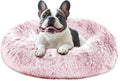 JOLLYVOGUE Calming Dog Bed Medium Size Dog, 31in Donut Washable Medium Pet Bed, Anti-Slip & Anti-Anxiety Fluffy Faux Fur Round Dogs Bed, Fits up to 45 lbs Pets (Smoke Pink) by JOLLYVOGUE