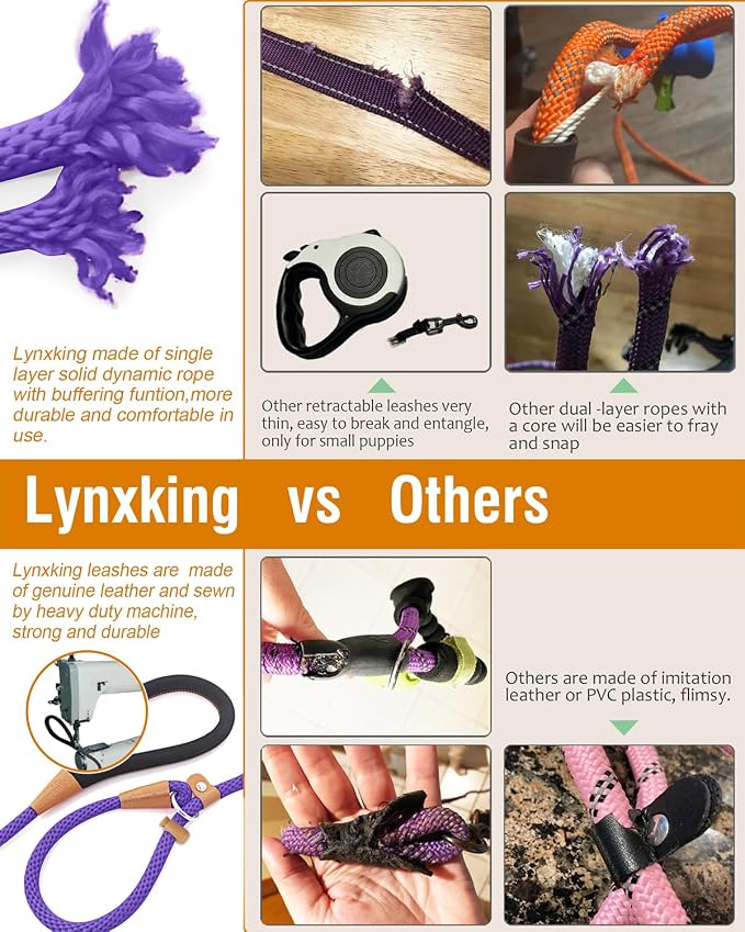 Dog Leash Slip Lead Braided Rope Pet Training Loop Leashes 5ft 6ft 8ft | Lynxking Strong Heavy Duty 1/2" 3/8", Durable Padded Handle No Pull Basic Training Nylon Lead,Small Medium Large Dogs Puppy - Image 3