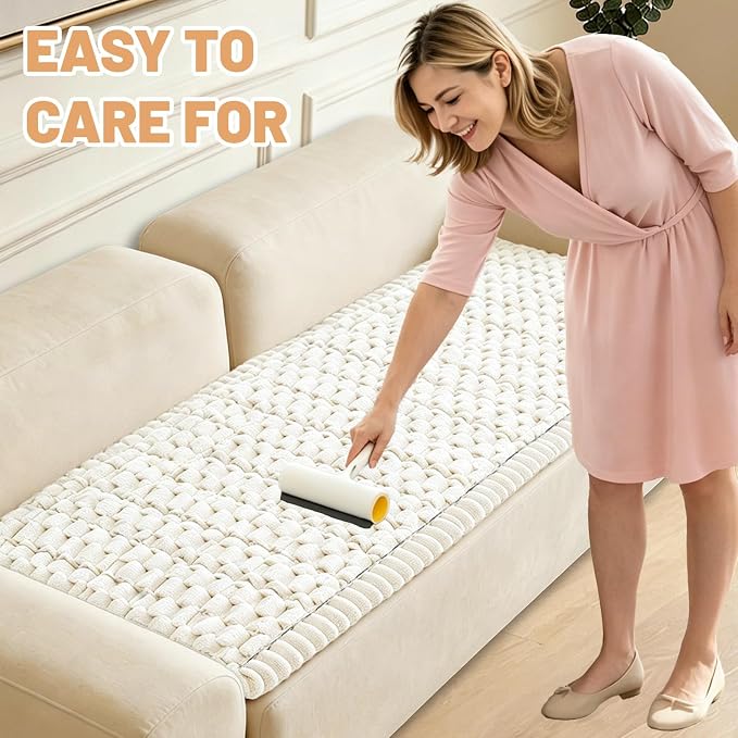 Couch Cover for Dogs Washable, Non Slip Soft Cozy Waterproof Beige | Pet Friendly, Fuzzy Durable Plush Thick Slipcovers for 3 Cushion Sofa Cover Protector Mat Bed Furniture Couches 27.6"x70.9" - Image 4