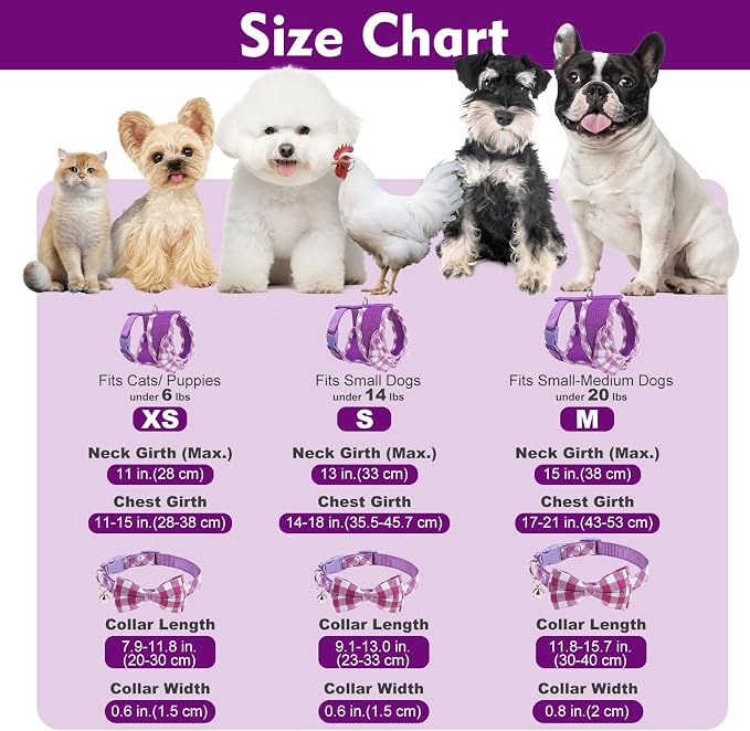 EXPAWLORER Step-in Dog Harness Small Sized Collar and Leash Set | Cute Small Dog Harness No Pull Girl, Pet Collar with Detachable Bow, Adjustable Light Puppy Vest for Dogs Cats, Purple M - Image 5