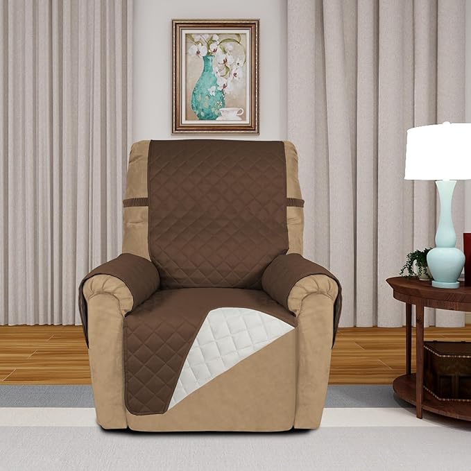 PureFit Reversible Recliner Chair Covers Couch Covers for Dogs, 19 in | Coffee/Ivory, Water Resistant Couch Protector, Washable Pet Couch Cover with Non Slip and Elastic Straps For Kids - Image 2