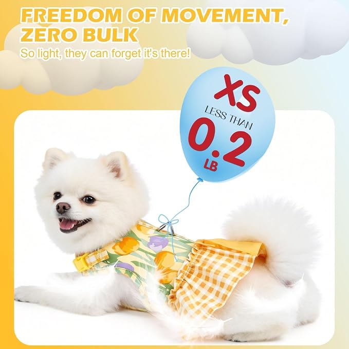 EXPAWLORER Dog Harness Small Medium Sized Dogs, No Choke No Pull Mesh Vest | Tulip Dog Dress Bowknot Harness and Leash Set Soft Cute Princess Puppy Outfits Clothes Costume for Girls Party Cats Yellow S - Image 5