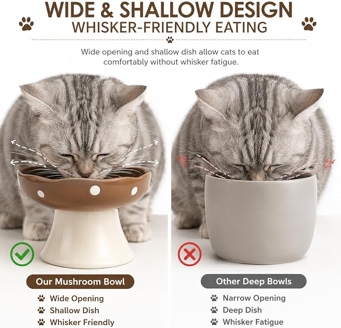 Brown Mushroom Cat Bowl, Elevated Ceramic Bowl for Cats | Cute, Elevated, Ceramic, Whisker Friendly, Dishwasher Safe - Image 5